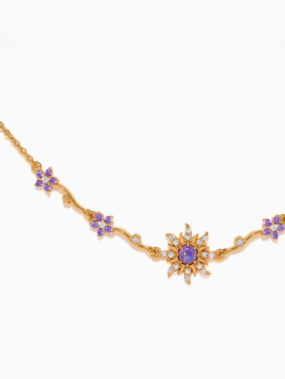 Disney Gold-Tone Necklace with Purple Flower & Sunburst Gem
